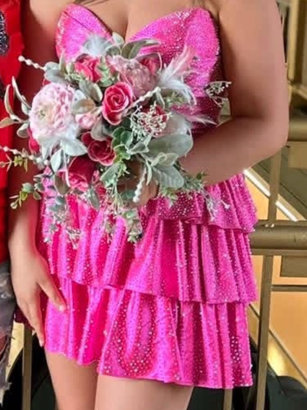 Sherri Hill Hot Pink Rhinestone Tiered Ruffle Prom Dress - Picture 8 of 9